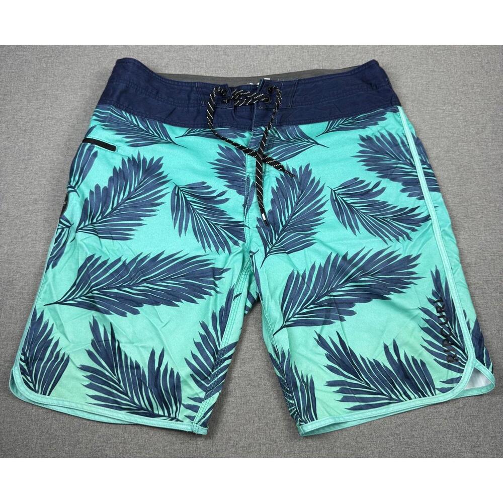 Rip Curl Boardshorts Palm Print Teal Blue Men’s 34 Swim Surf Trunks